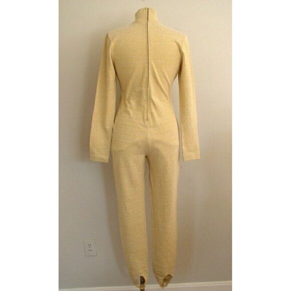 Vintage 90s Ashley Brooke Champagne Gold Mock Neck Catsuit M/L - Picture 10 of 12